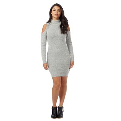 Red Herring Grey knitted cold shoulder knee length dress